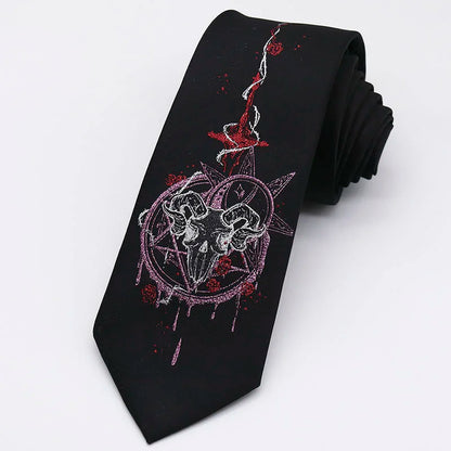 Night Gothic Dark Magic Japanese Style Detailed Illustrated Men's Necktie - Lovez Aqua© - 