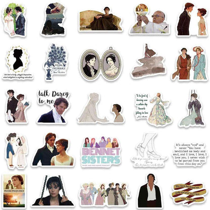 50pcs Jane Austen's Pride & Prejudice Waterproof Stickers (50pcs) - Lovez Aqua© - 