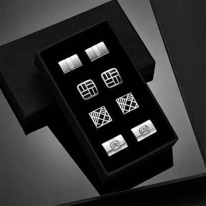 Men's Modern Square Geometric Pattern Cufflinks in Gift Box (4 Pieces) - Lovez Aqua© - 