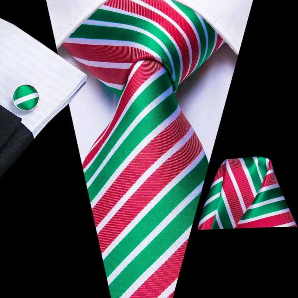 Men's Christmas Themed Festive Silk Necktie, Pocket Square & Cufflink Set - Lovez Aqua© - 