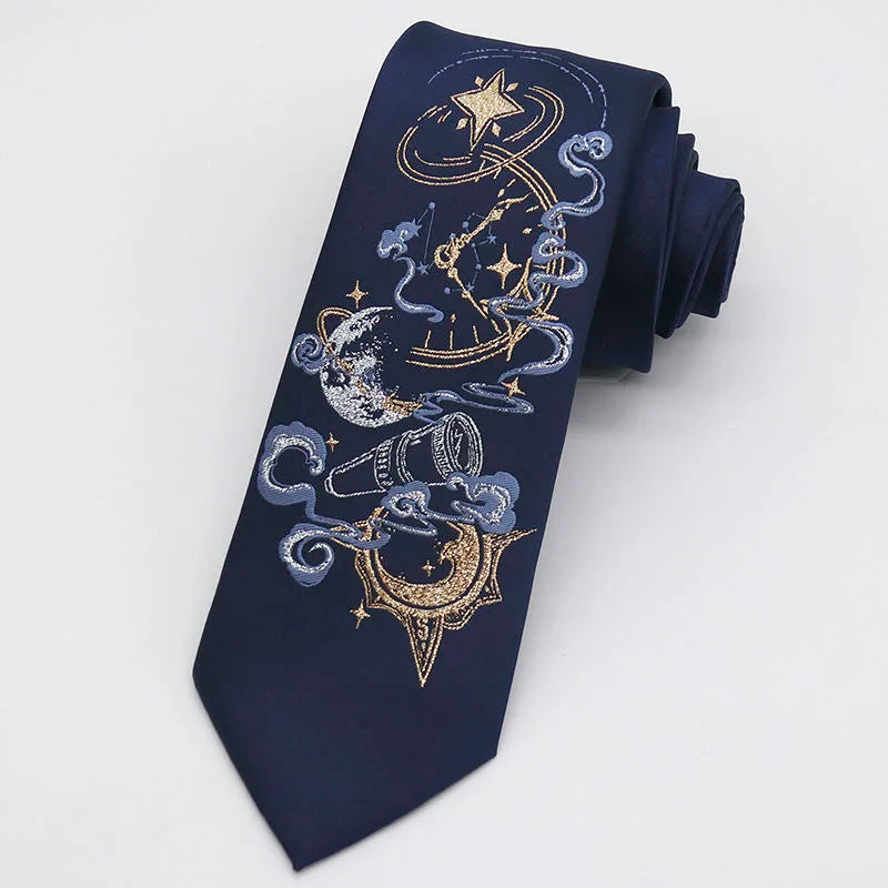 Night Gothic Dark Magic Japanese Style Detailed Illustrated Men's Necktie - Lovez Aqua© - 