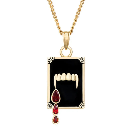 Gothic Vampire Fangs Dripping Blood Red Zircon Black & Gold Necklace or Earrings - 80d3e6-0e.myshopify.com - Necklace -  Necklace