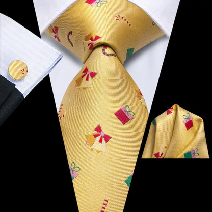 Men's Christmas Themed Festive Silk Necktie, Pocket Square & Cufflink Set - Lovez Aqua© - 