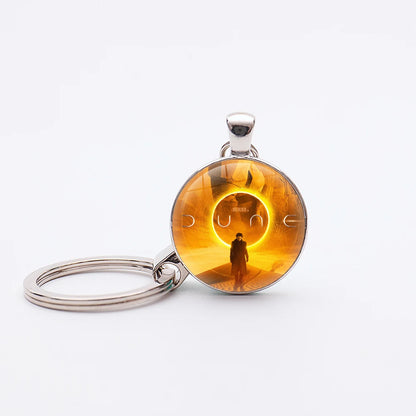 Dune Movie Silver Plated Glass Dome Desert Sand Pendant Keychain