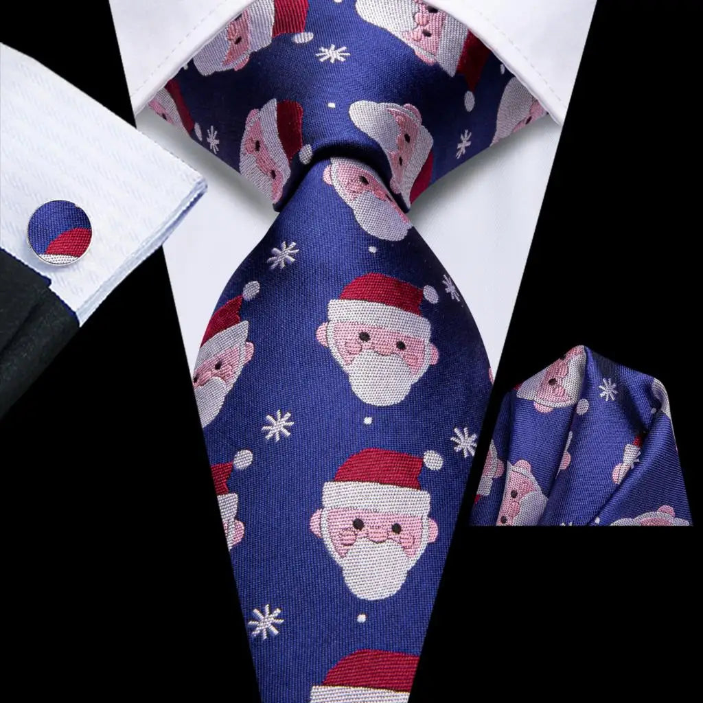 Men's Christmas Themed Festive Silk Necktie, Pocket Square & Cufflink Set - Lovez Aqua© - 