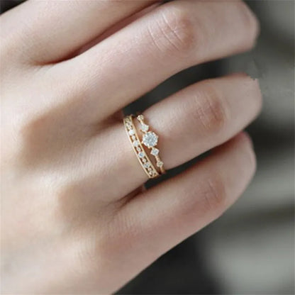 925 Sterling Silver 14k Gold Plated Japanese Gold Pavé Crystal Hollow Ring