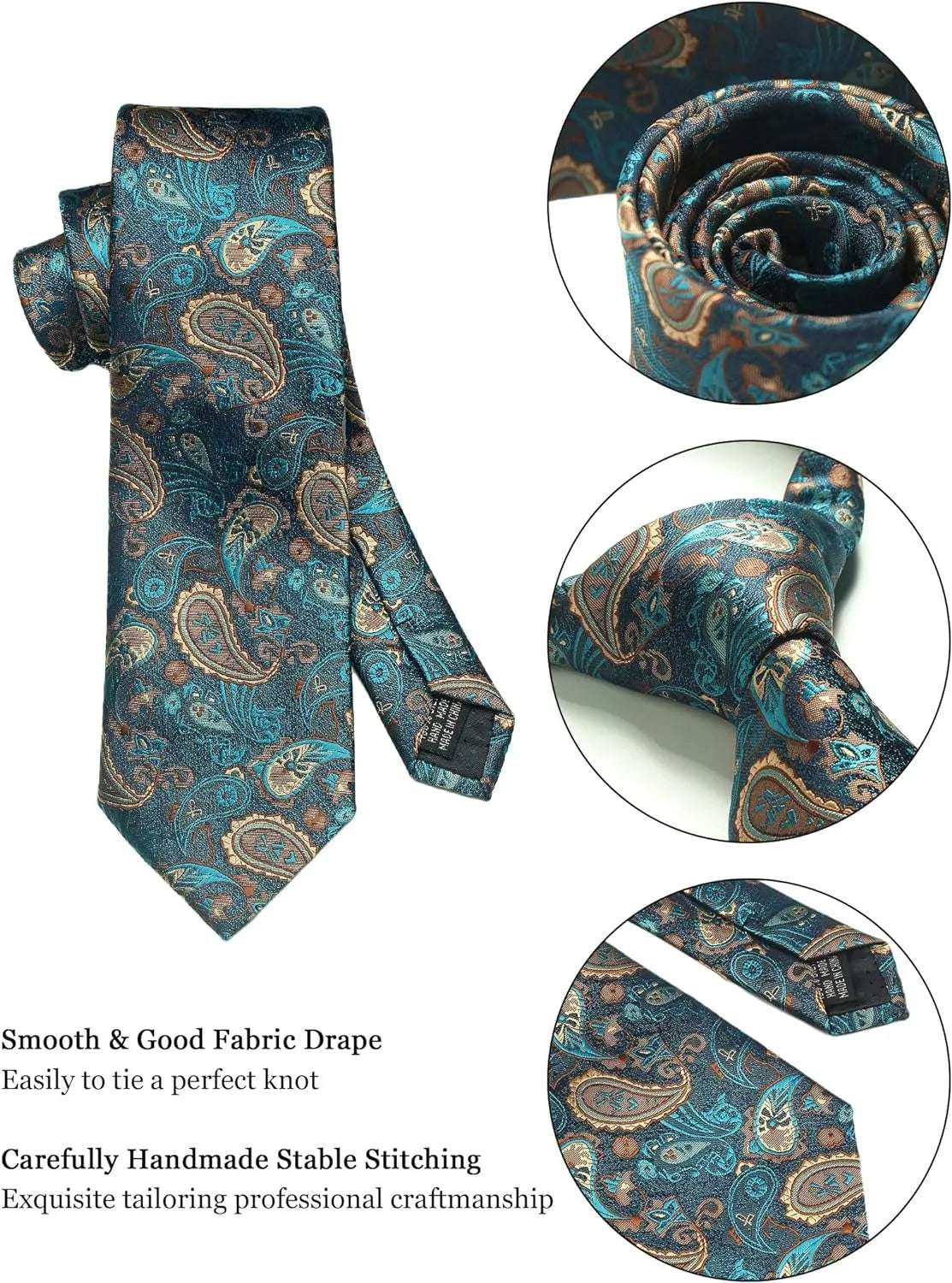 Men's Luxury Silk Paisley Floral Necktie, Pocket Square, Clip & Cufflinks Set - 80d3e6-0e.myshopify.com - -  