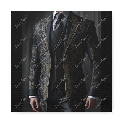 "Sartorial Splendor" Luxurious Men's Gold Lace Suit Acrylic Fashion Painting - Lovez Aqua© - Lovez Aqua© - Art & Wall Decor, Canvas, Fall Picks, Hanging Hardware, Home & Living, Indoor, Top Spring Products, Valentine's Day promotion