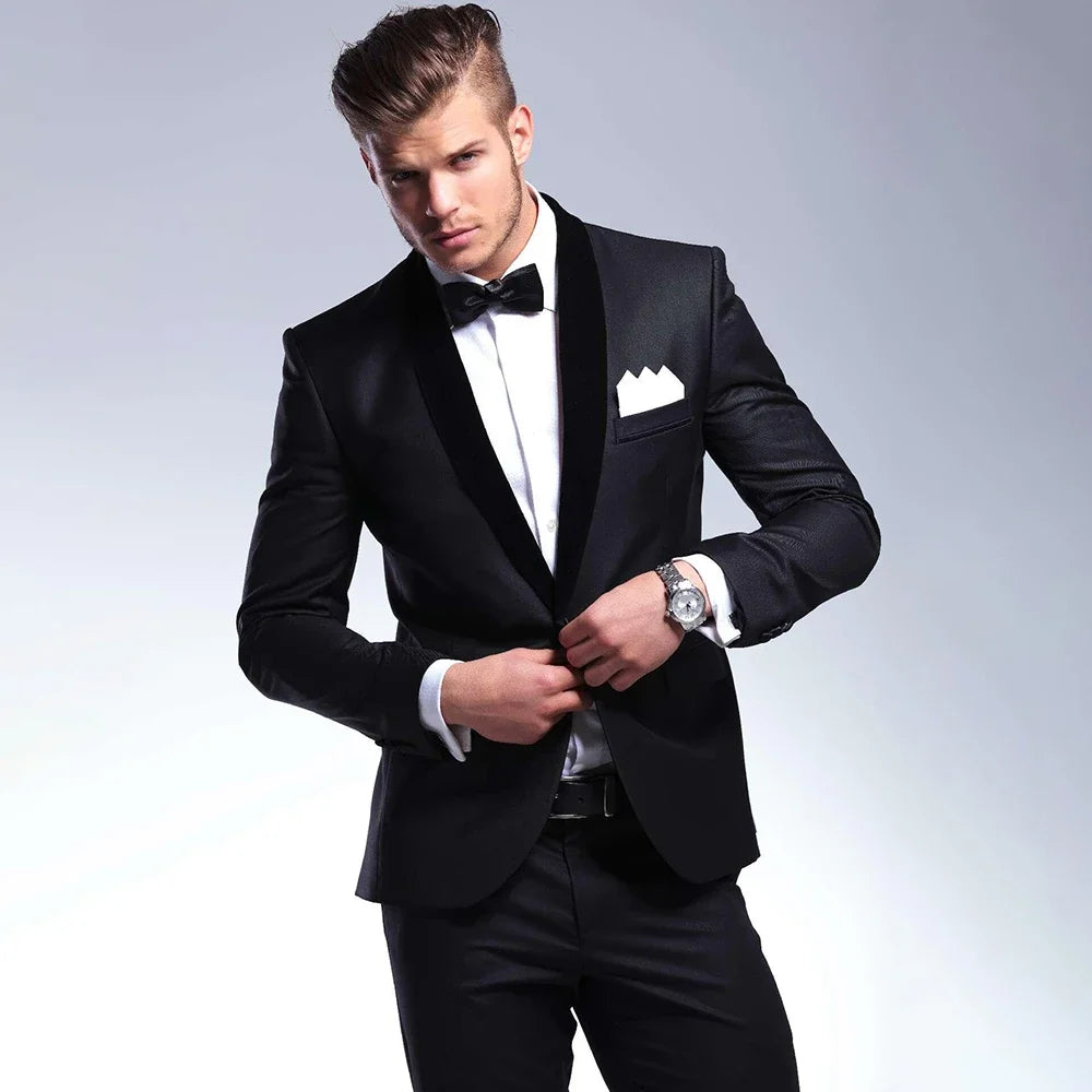 Classic Black Men's 2 Piece Elegant Tuxedo Suit Set (Jacket & Pants) - Lovez Aqua© - 