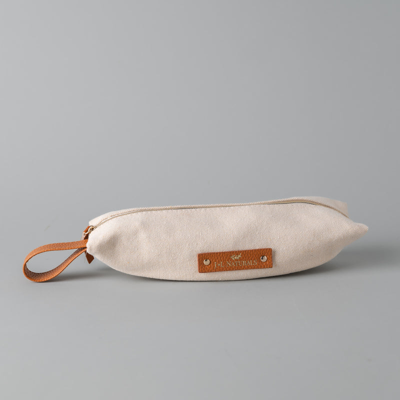 Compact Cream Cotton & Leather Toiletry Bag