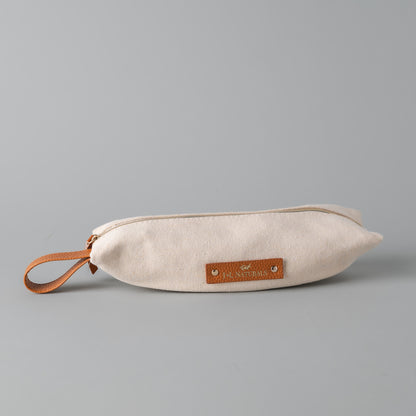 Compact Cream Cotton & Leather Toiletry Bag