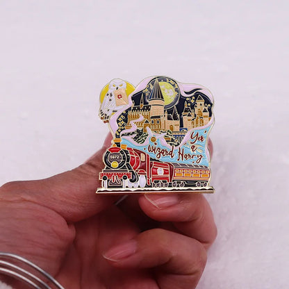 Harry Potter Hogwarts Express, Hogwarts & Hedwig Collage Lapel Brooch