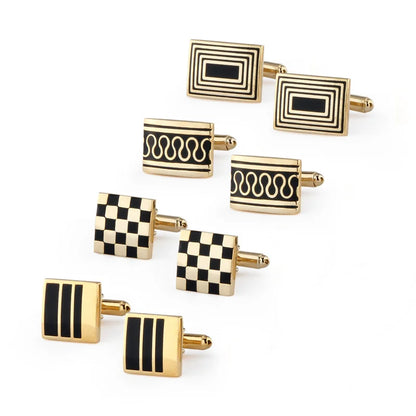 Men's Modern Square Geometric Pattern Cufflinks in Gift Box (4 Pieces) - Lovez Aqua© - 