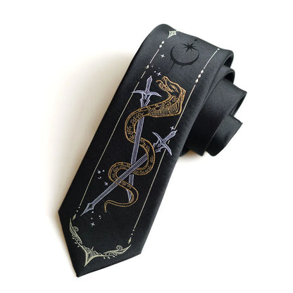 Japanese Anime Style Black & Gold Snake & Swords Mystical Fantasy Men's Necktie