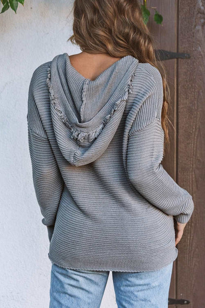 Women's Casual V-Neck Ribbed Drop Shoulder Hooded Sweater - 80d3e6-0e.myshopify.com - -  