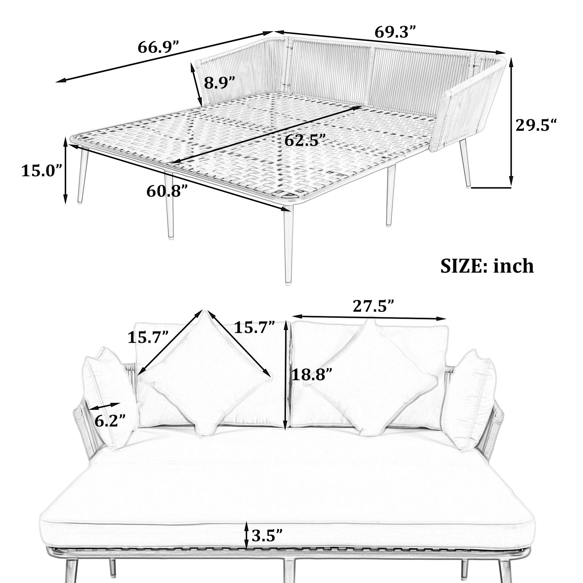 Outdoor Patio Beige Woven Nylon Two Seater Daybed with Backrest & Cushions - Lovez Aqua© - 