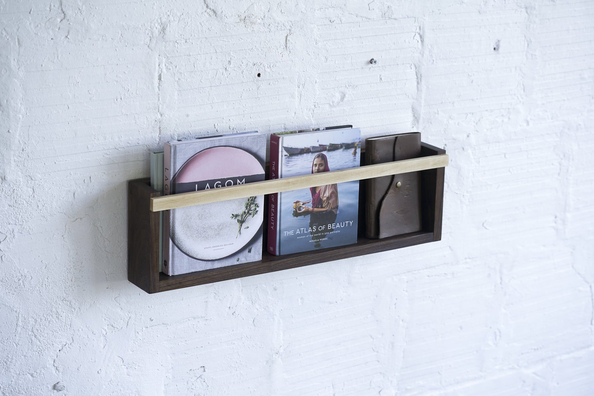 Rustic Wall Mounted Black Walnut & Maple Wood Magazine & Vinyl Wall Rack - Lovez Aqua© - 