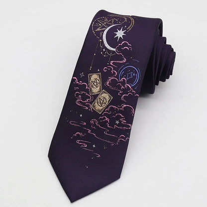 Night Gothic Dark Magic Japanese Style Detailed Illustrated Men's Necktie - Lovez Aqua© - 