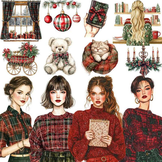 Christmas Red & Green Plaid Women Cozy Festive Season Stickers (20 Pieces)