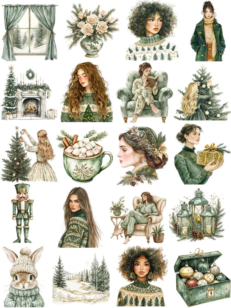 Winter Forest Green Festive Christmas Women Decorative Stickers (20 Pieces)