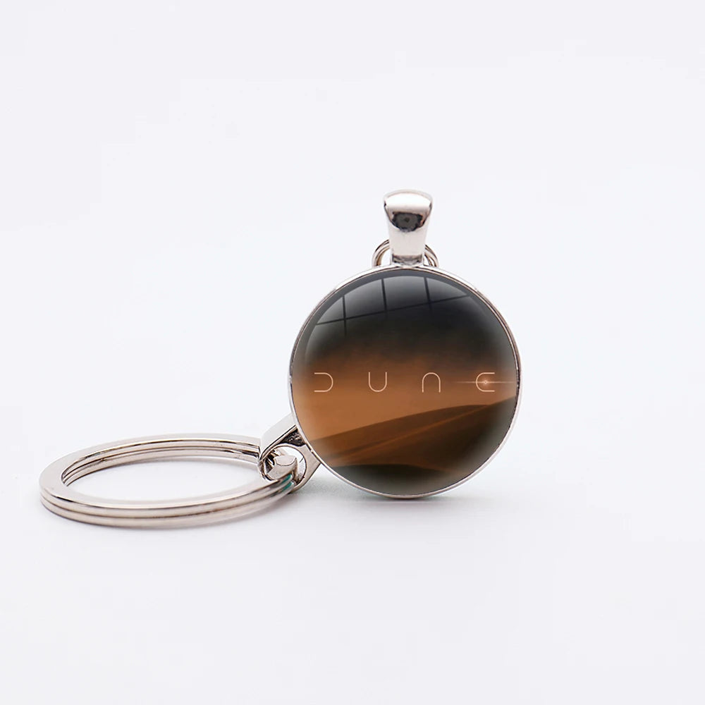 Dune Movie Silver Plated Glass Dome Desert Sand Pendant Keychain