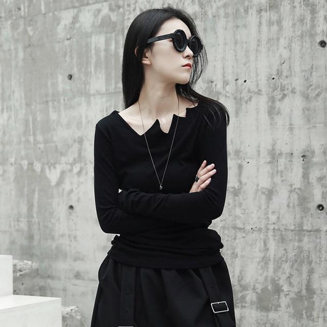 Women’s Black Punk Gothic Long Sleeve Chic Cut Out Collar Blouse