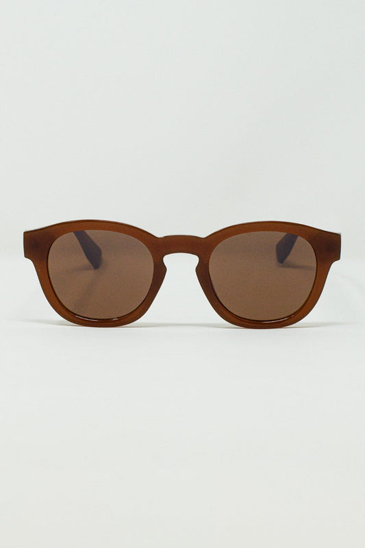 Women's 90's Round Sunglasses with Brown Tinted Lenses & Light Brown Frame