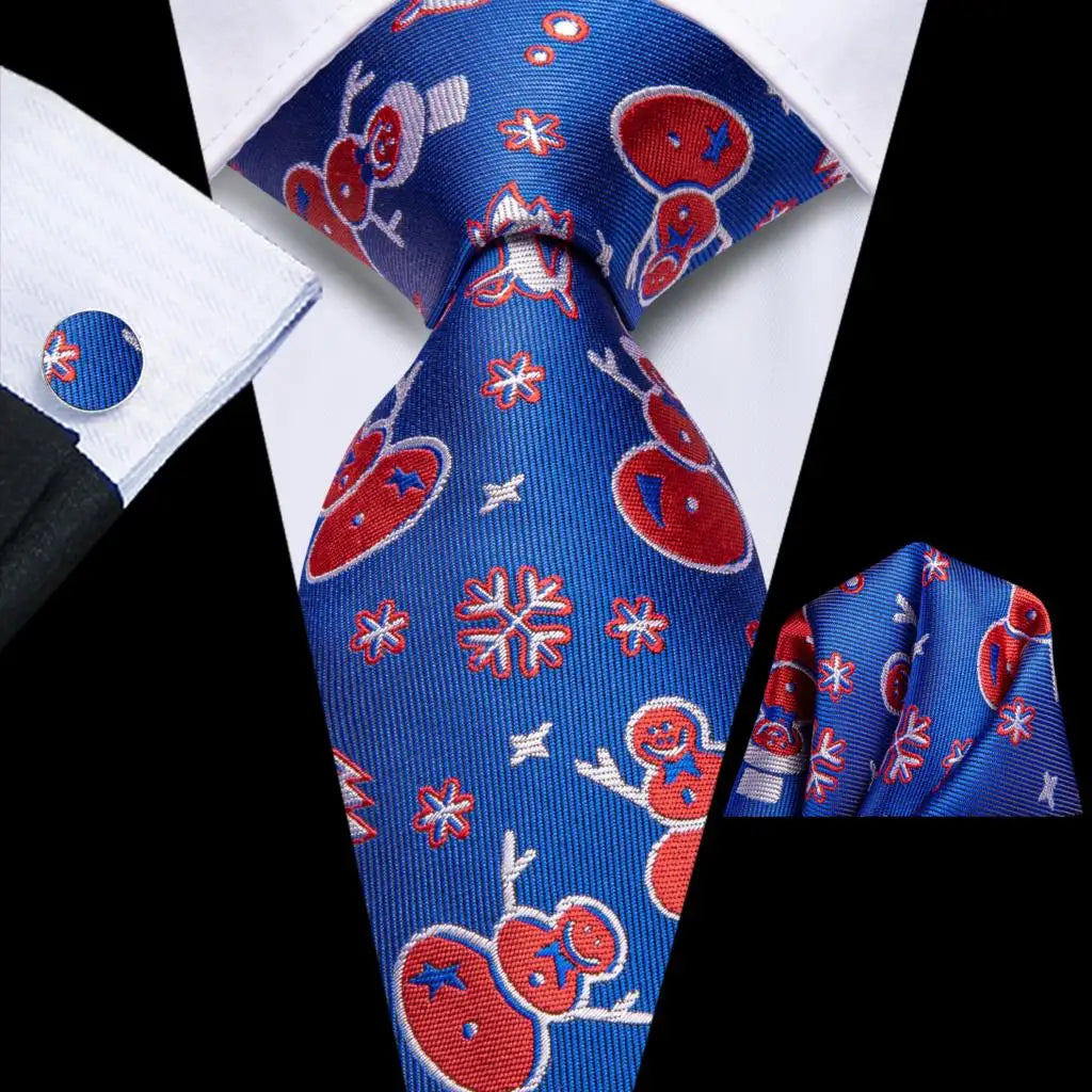 Men's Christmas Themed Festive Silk Necktie, Pocket Square & Cufflink Set - Lovez Aqua© - 