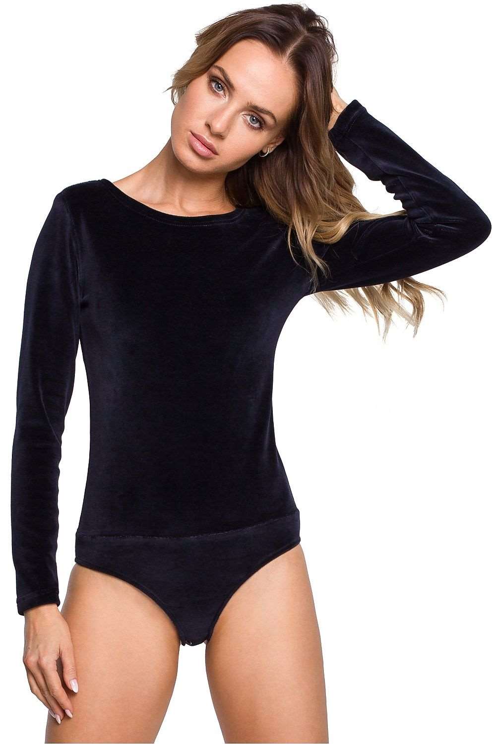 Women's Luxurious Navy Blue Soft Velour Bodysuit Shapewear