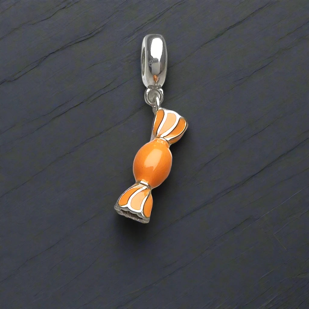 925 Sterling Silver Cute Orange Candy Wrapper Pendant Charm - Lovez Aqua© - 