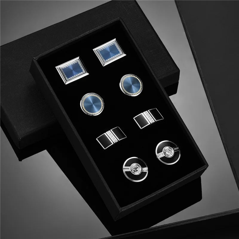 Men's Modern Square Geometric Pattern Cufflinks in Gift Box (4 Pieces) - Lovez Aqua© - 