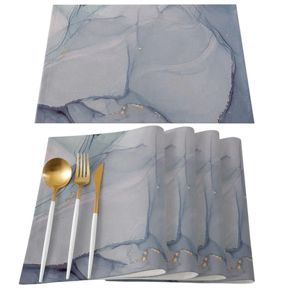 Imitation Rich Marble Veining Pattern Rectangle Linen Table Placement Mat (1 Pc) - Lovez Aqua© - 