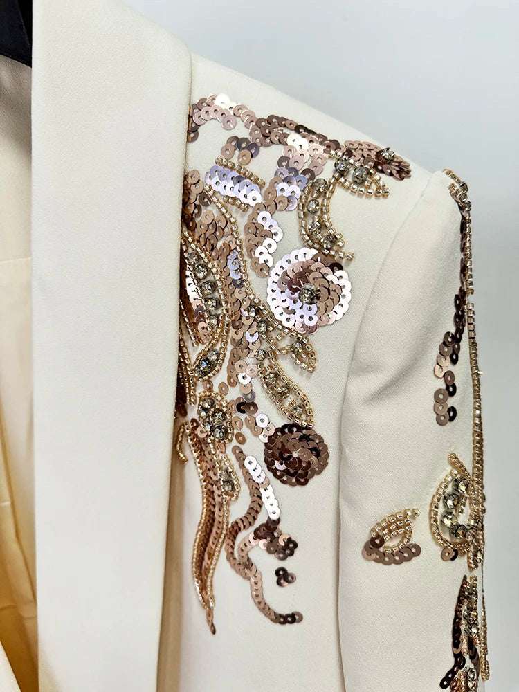 Designer Women's Beige Sequined Draped Shawl Wrap Blazer Dress - 80d3e6-0e.myshopify.com - -  