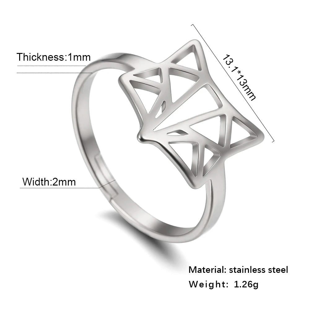 Women's Delicate Cutout Origami Fox Stainless Steel Adjustable Ring