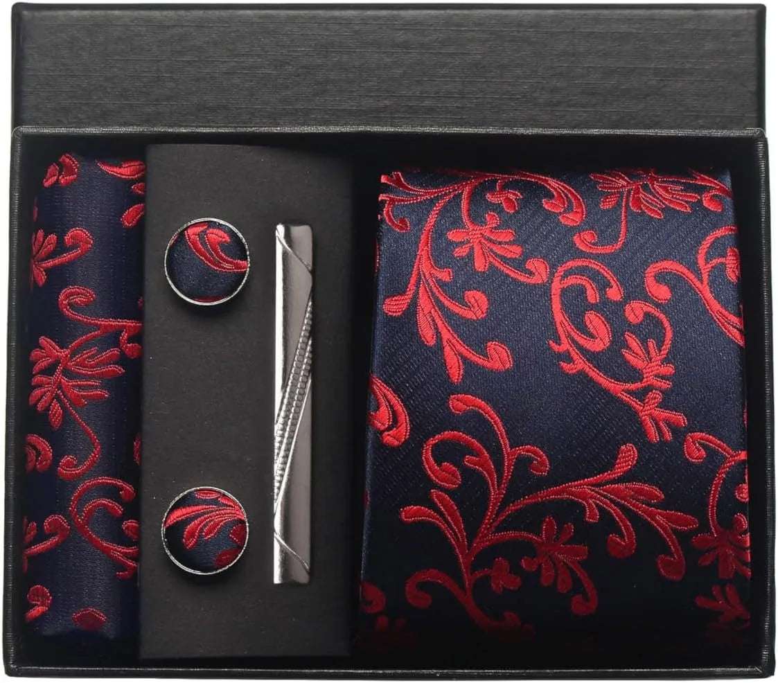 Men's Luxury Silk Paisley Floral Necktie, Pocket Square, Clip & Cufflinks Set - 80d3e6-0e.myshopify.com - BE11 -  BE11