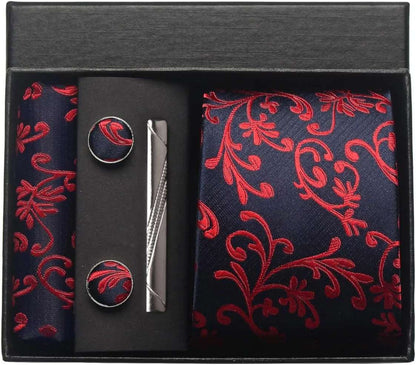 Men's Luxury Silk Paisley Floral Necktie, Pocket Square, Clip & Cufflinks Set - 80d3e6-0e.myshopify.com - BE11 -  BE11