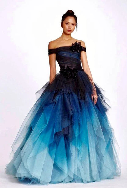 Women's Dark Blue Ombre Tulle Sleeveless Layered Fantasy Evening Ball Gown - 80d3e6-0e.myshopify.com - -  