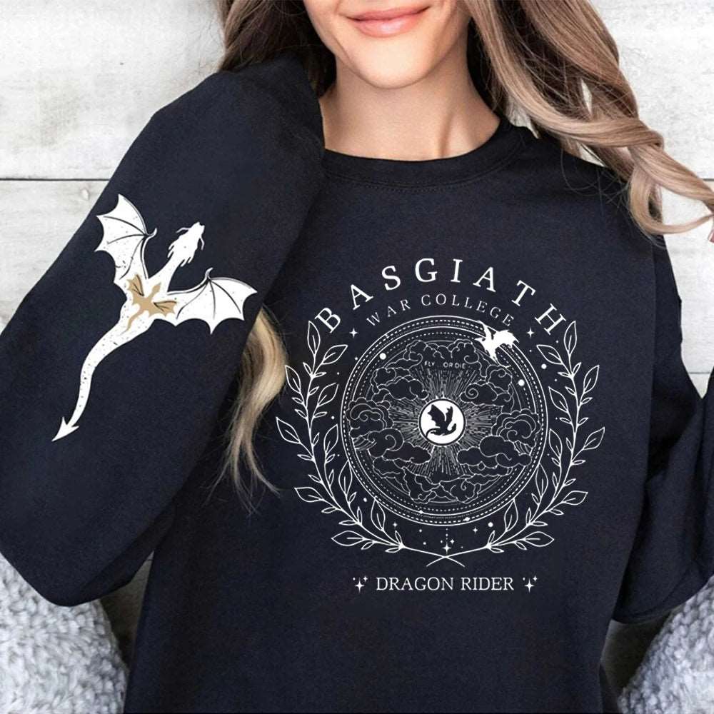 Basgiath War College Double-Side Fourth Wing Dragon Sleeve Women's Sweatshirt - Lovez Aqua© - jumper, violet, xaden