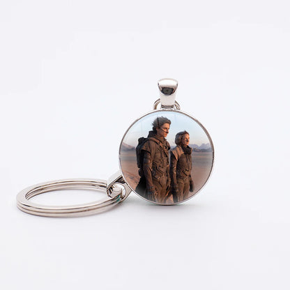 Dune Movie Silver Plated Glass Dome Desert Sand Pendant Keychain