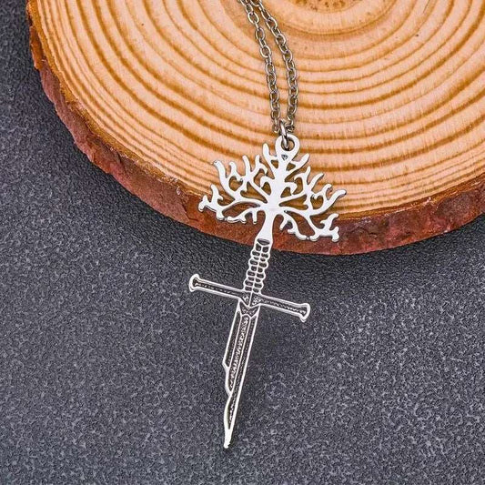 Lord of the Rings Tree of the Gondor & Broken Lord Narsil Sword Necklace