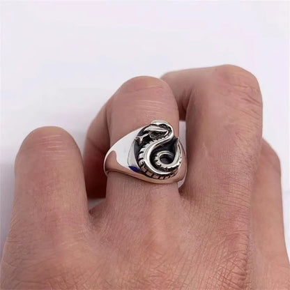 Harry Potter Draco Malfoy Snake Family Crest Emblem Antique Silver Court Ring - 80d3e6-0e.myshopify.com - -  