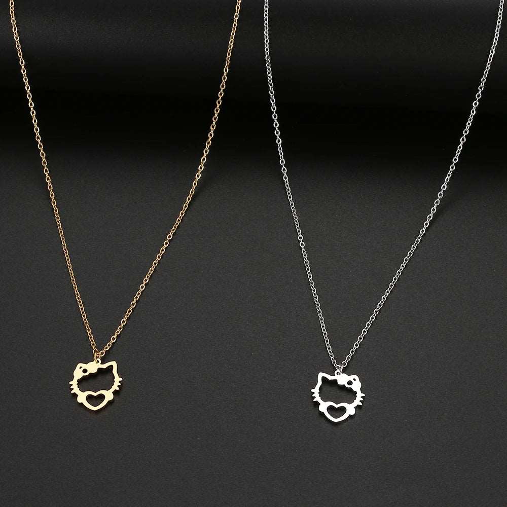 Women's Hello Kitty Heart Stainless Steel Hollow Cutout Necklace