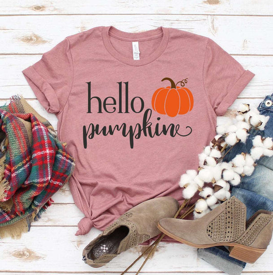 "Hello Pumpkin" Rustic Calligraphy Women's Cotton T-Shirt - Lovez Aqua© - 