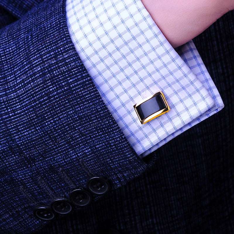 Men's Gold Rectangular Cufflinks with Exquisite Black Onyx Gemstone Inlay - 80d3e6-0e.myshopify.com - -  