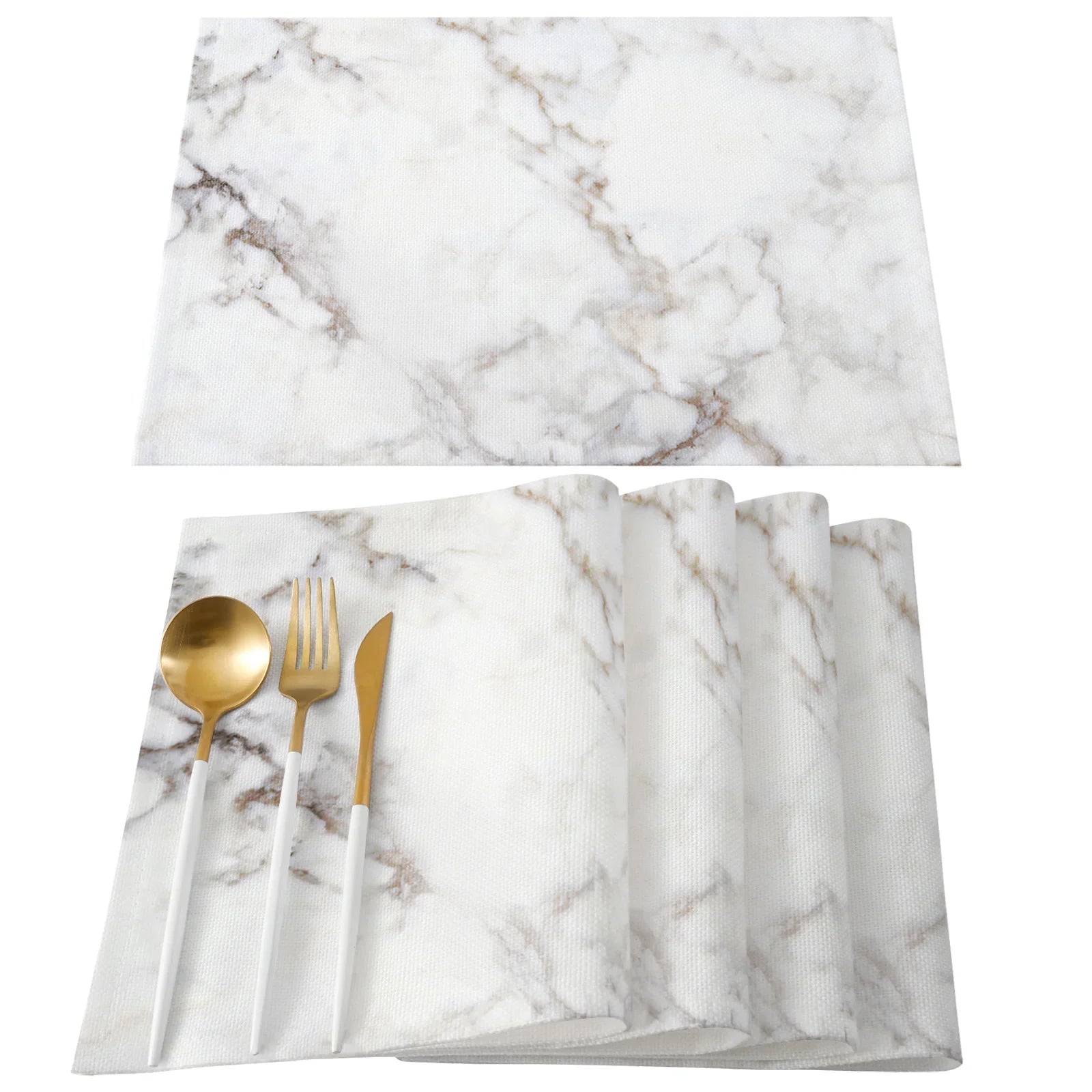 Imitation Rich Marble Veining Pattern Rectangle Linen Table Placement Mat (1 Pc) - Lovez Aqua© - 