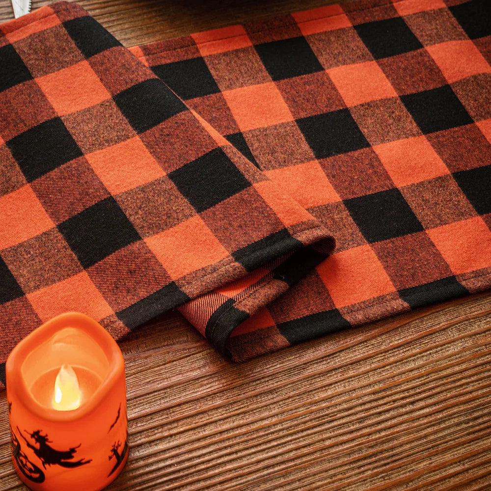 Orange & Black Halloween Holiday Decoration Farmhouse Plaid Tablecloth - Lovez Aqua© - 