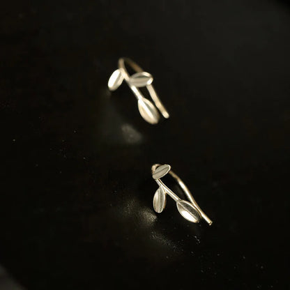 925 Sterling Silver & 14k Gold Plated Small Three Leaf Women's Hoop Earrings