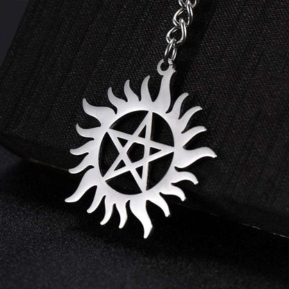 Supernatural Stainless Steel Winchester Brothers Sunburst Pentacle Keychain - 80d3e6-0e.myshopify.com - -  