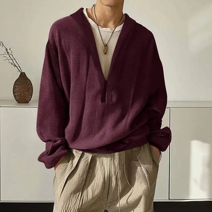 Men's Deep V-Neck Long Sleeve Loose Warm Casual Pullover Jumper