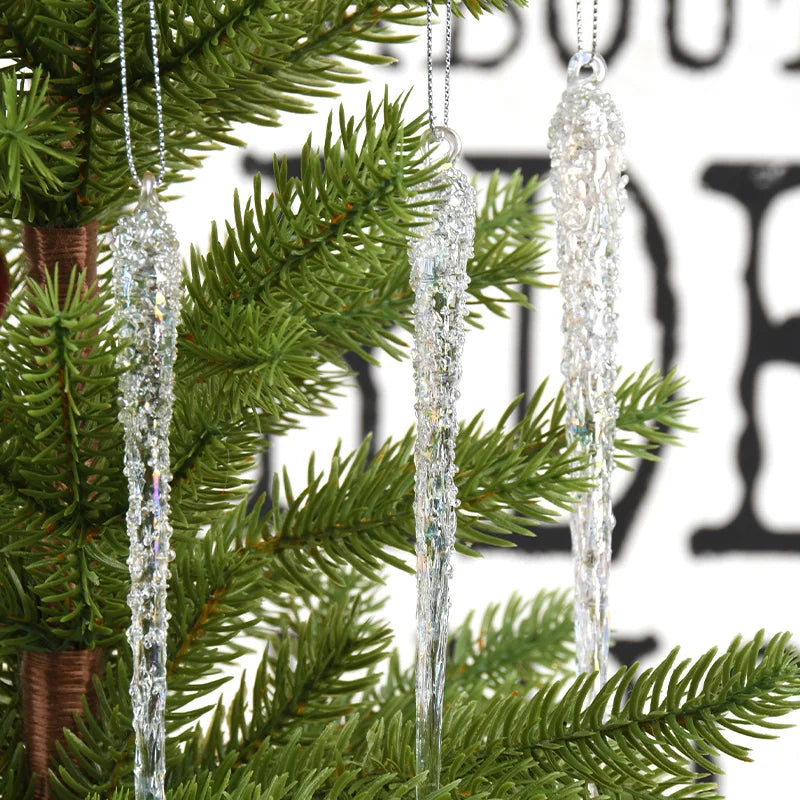 Transparent Crystal Glass Imitation Icicles Hanging Christmas Ornament (6 Pcs) - Lovez Aqua© - 